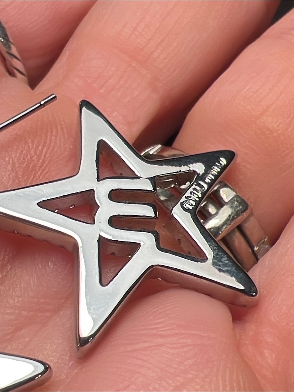 Silver Star Drop Earrings with Pearl Studs - Picture 5 of 5